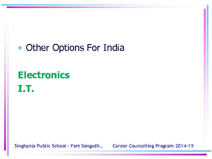  • Other Options For India Electronics I. T. Singhania Public School – Fort