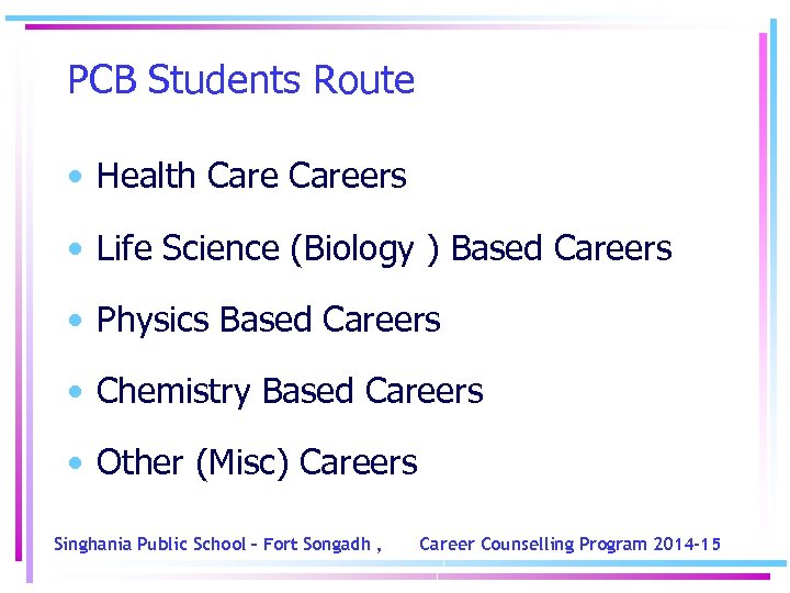 PCB Students Route • Health Careers • Life Science (Biology ) Based Careers •