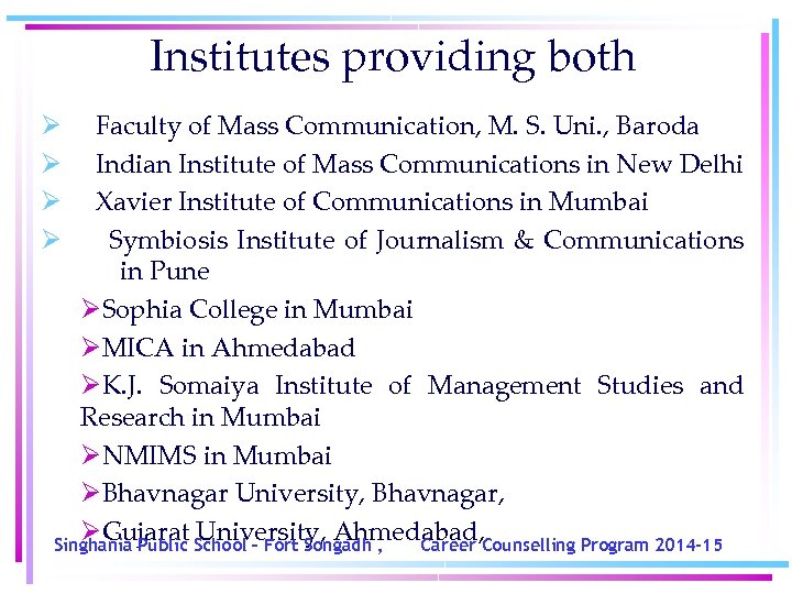 Institutes providing both Ø Faculty of Mass Communication, M. S. Uni. , Baroda Ø