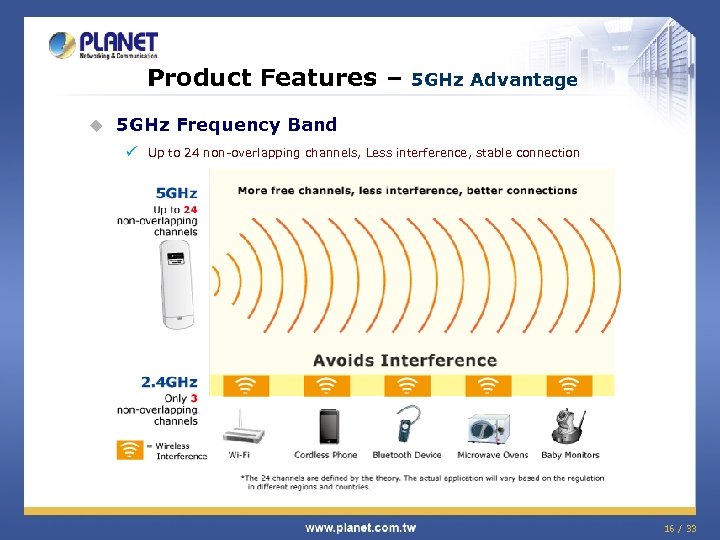 Product Features – u 5 GHz Advantage 5 GHz Frequency Band ü Up to