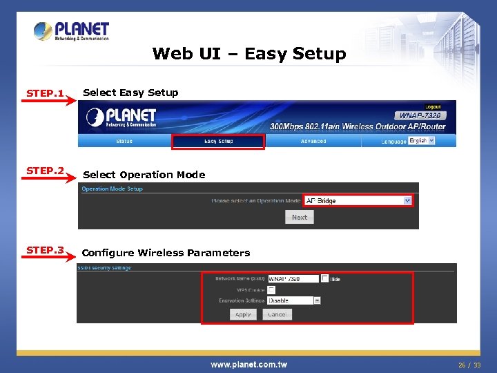 Web UI – Easy Setup STEP. 1 Select Easy Setup STEP. 2 Select Operation