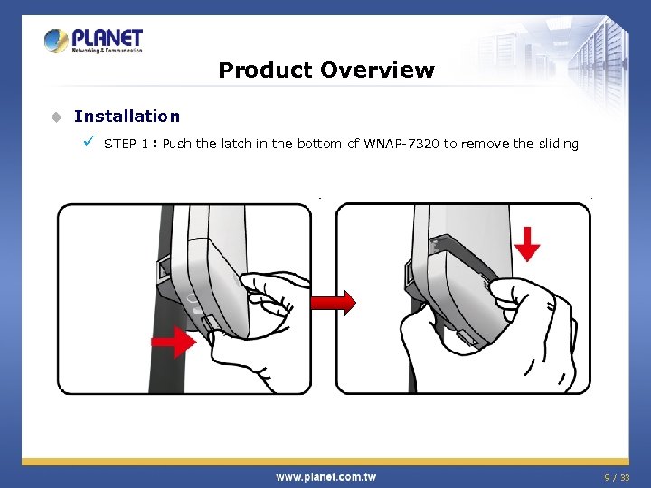 Product Overview u Installation ü STEP 1：Push the latch in the bottom of WNAP-7320