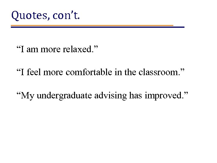 Quotes, con’t. “I am more relaxed. ” “I feel more comfortable in the classroom.