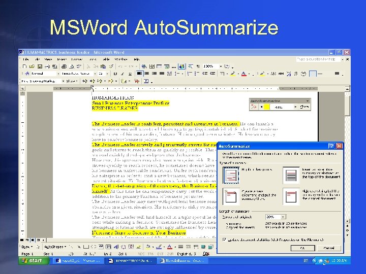 MSWord Auto. Summarize 