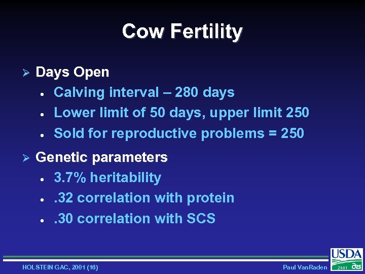 Cow Fertility Ø Days Open · Calving interval – 280 days · Lower limit