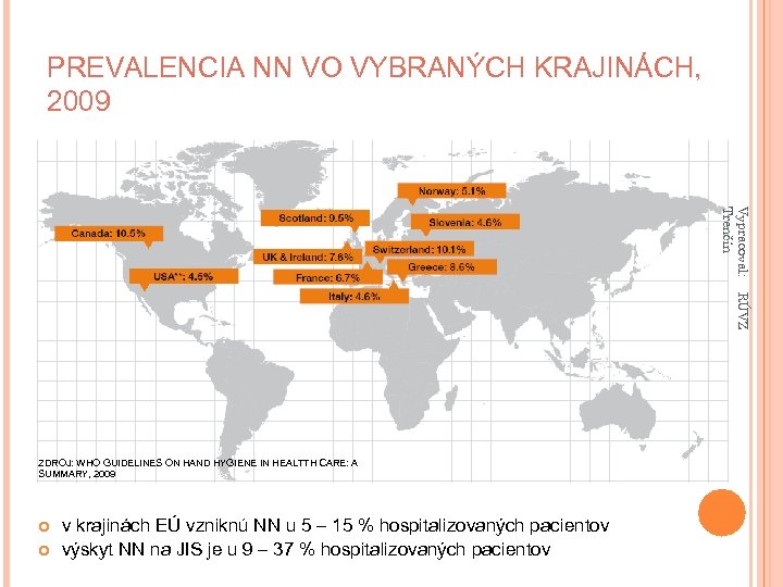 PREVALENCIA NN VO VYBRANÝCH KRAJINÁCH, 2009 Vypracoval: Trenčín RÚVZ ZDROJ: WHO GUIDELINES ON HAND