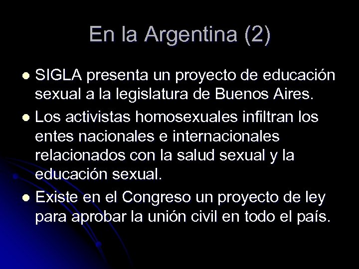 En la Argentina (2) SIGLA presenta un proyecto de educación sexual a la legislatura
