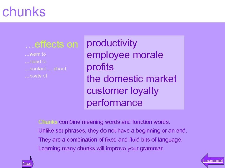 chunks …effects on productivity …want to employee morale …need to profits …contact … about