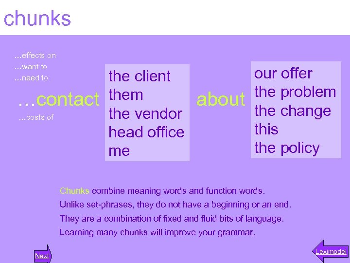 chunks …effects on …want to …need to the client them …contact about the vendor