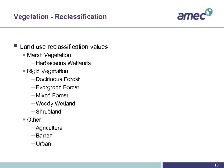 Vegetation - Reclassification § Land use reclassification values § Marsh Vegetation – Herbaceous Wetlands