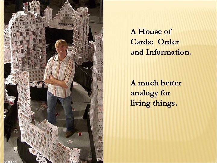 A House of Cards: Order and Information. A much better analogy for living things.