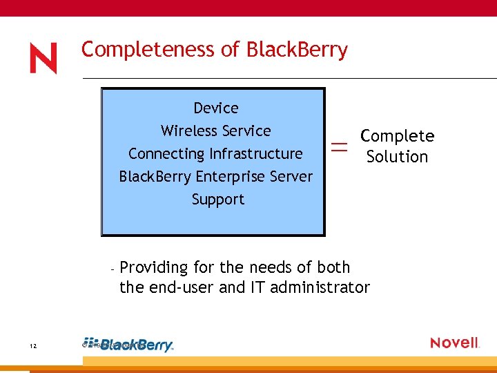 Completeness of Black. Berry Device Wireless Service Connecting Infrastructure Black. Berry Enterprise Server Complete