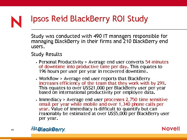 Ipsos Reid Black. Berry ROI Study was conducted with 490 IT managers responsible for