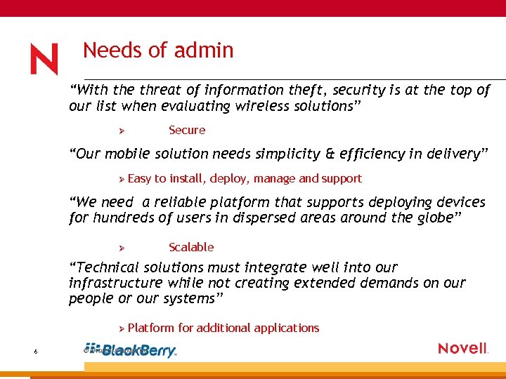 Needs of admin “With the threat of information theft, security is at the top