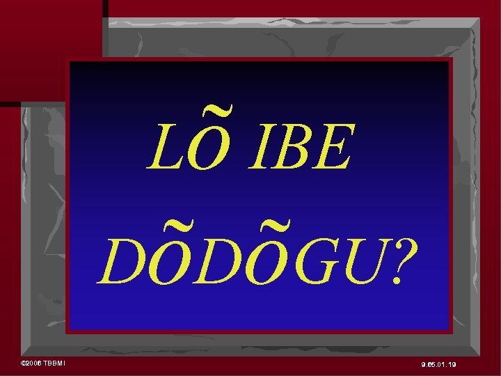 Lõ IBE DõDõGU? © 2006 TBBMI 9. 65. 01. 19 