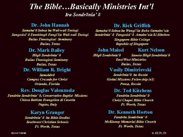 The Bible…Basically Ministries Int’l Ira Sondrõnia’ õ Dr. John Hannah Samaha‘õ Sebua ba Waõ-waõ