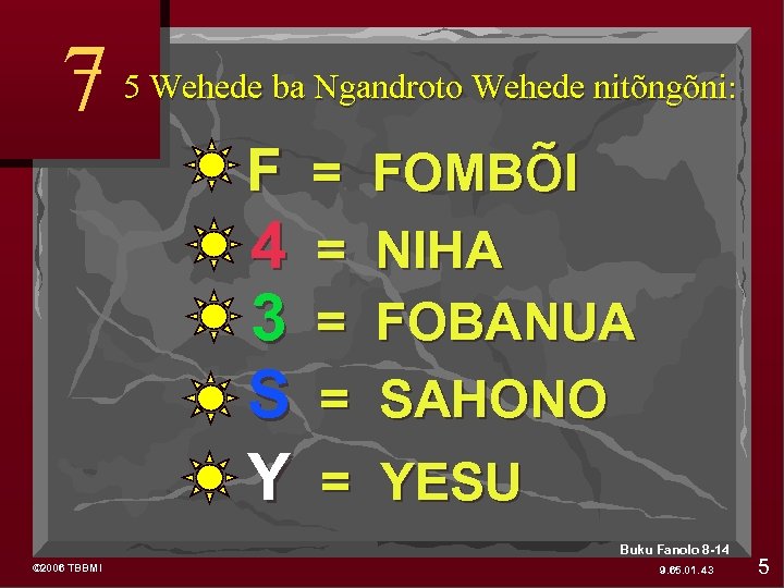 7 5 Wehede ba Ngandroto Wehede nitõngõni: F = FOMBõI 4 3 S Y