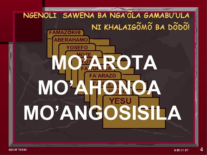 NGENOLI SAWENA BA NGA’õLA GAMABU’ULA NI KHALAIGõMõ BA DõDõ! FAMAZõKHI ABERAHAMO YOSEFO MOZE YOSUA