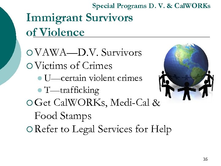 Special Programs D. V. & Cal. WORKs Immigrant Survivors of Violence ¡ VAWA—D. V.