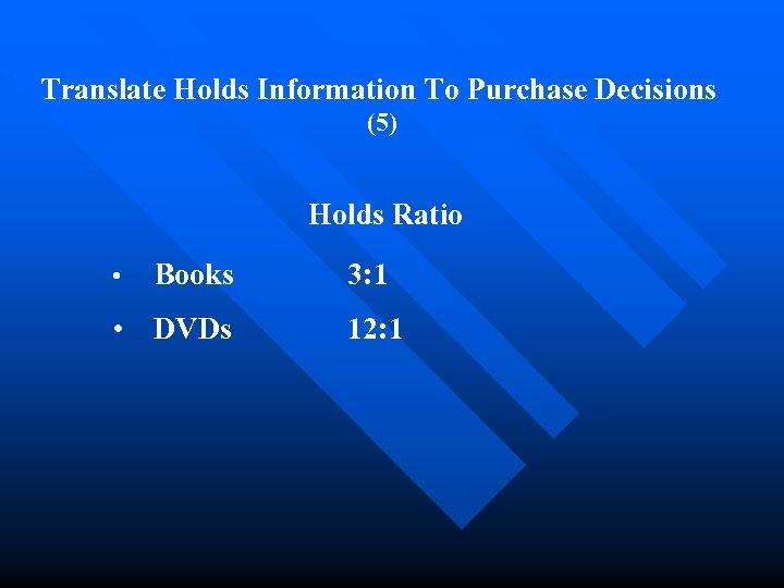 Translate Holds Information To Purchase Decisions (5) Holds Ratio • Books • DVDs 3: