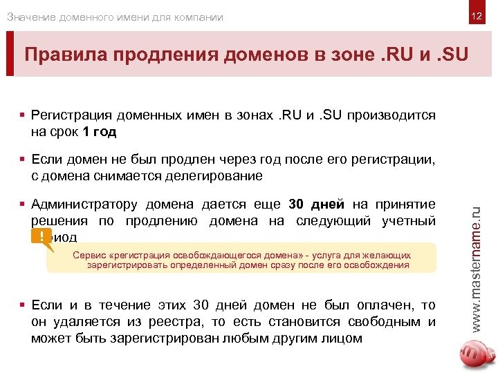 Значение доменного имени для компании Правила продления доменов в зоне. RU и. SU §