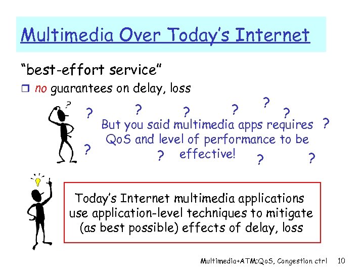 Multimedia Over Today’s Internet “best-effort service” r no guarantees on delay, loss ? ?