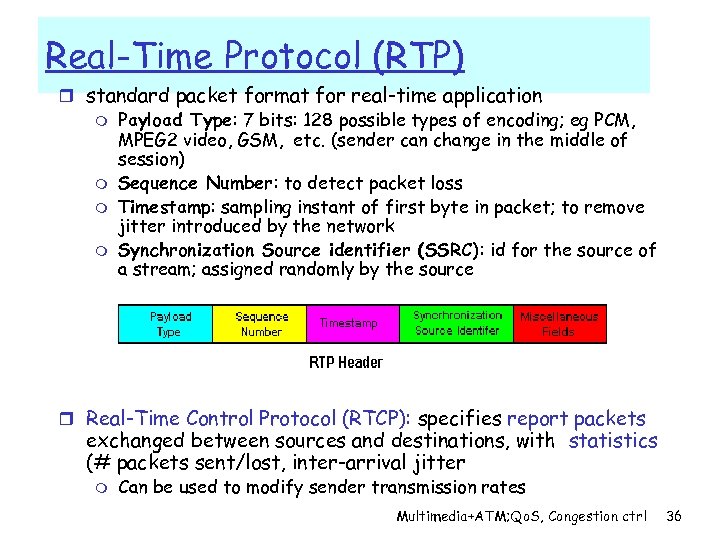 Real-Time Protocol (RTP) r standard packet format for real-time application m Payload Type: 7