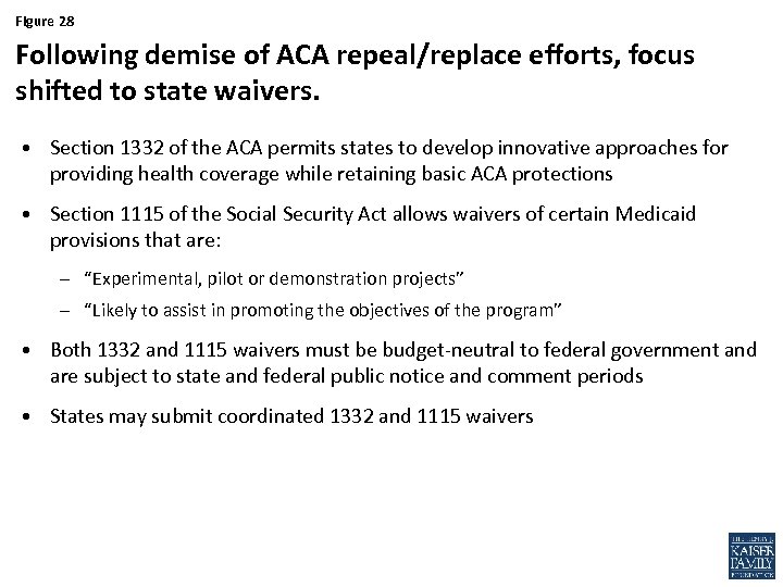 Figure 28 Following demise of ACA repeal/replace efforts, focus shifted to state waivers. •