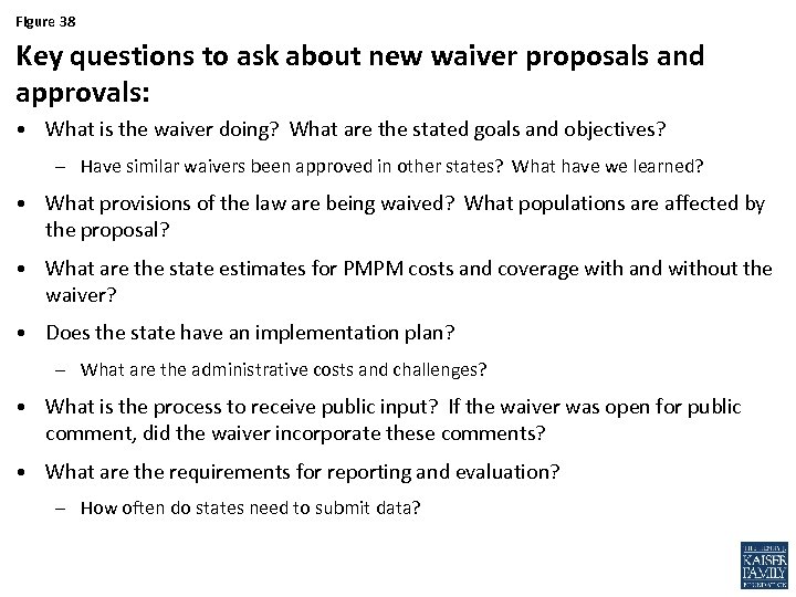 Figure 38 Key questions to ask about new waiver proposals and approvals: • What