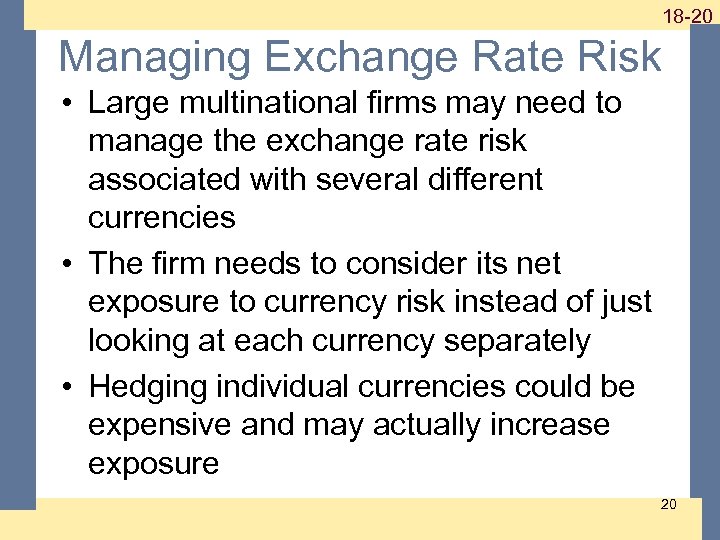1 -20 18 -20 Managing Exchange Rate Risk • Large multinational firms may need