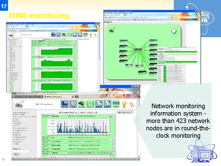 17 JINR monitoring Network monitoring information system more than 423 network nodes are in
