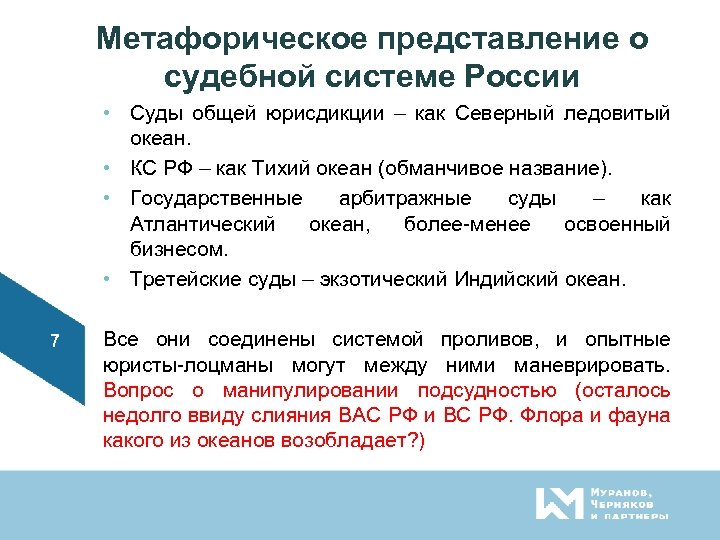 Метафорическое представление о судебной системе России 7 • Суды общей юрисдикции – как Северный
