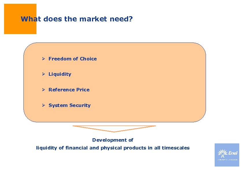 What does the market need? Ø Freedom of Choice Ø Liquidity Ø Reference Price