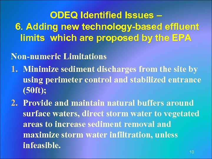 ODEQ Identified Issues – 6. Adding new technology-based effluent limits which are proposed by