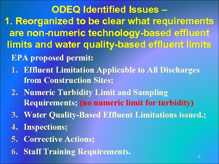 ODEQ Identified Issues – 1. Reorganized to be clear what requirements are non-numeric technology-based