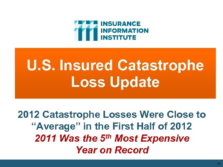 U. S. Insured Catastrophe Loss Update 2012 Catastrophe Losses Were Close to “Average” in