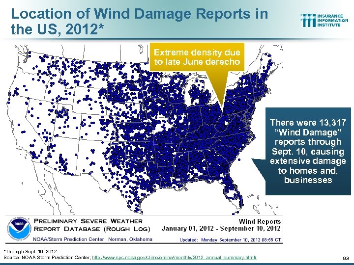 Location of Wind Damage Reports in the US, 2012* Extreme density due to late