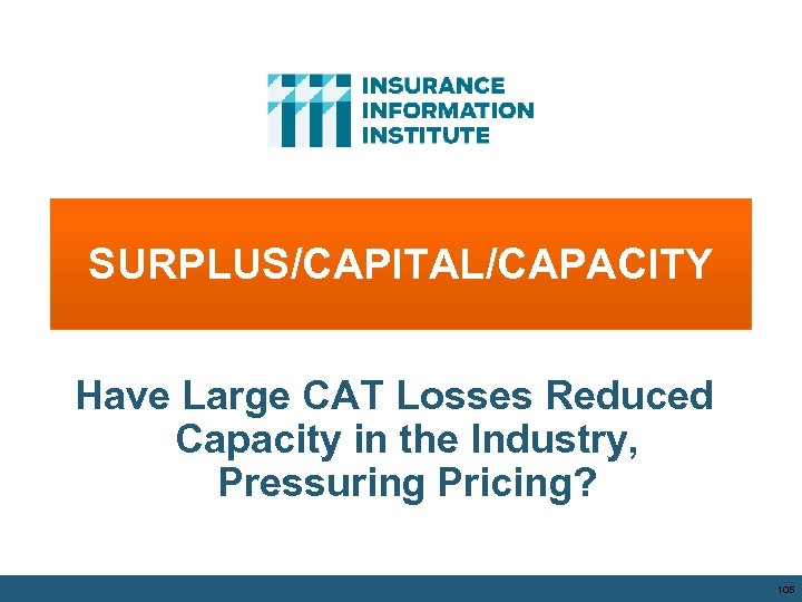 SURPLUS/CAPITAL/CAPACITY Have Large CAT Losses Reduced Capacity in the Industry, Pressuring Pricing? 105 