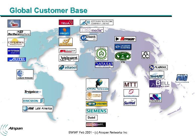 Global Customer Base PTN Datel BWWF Feb 2001 - (c) Airspan Networks Inc 