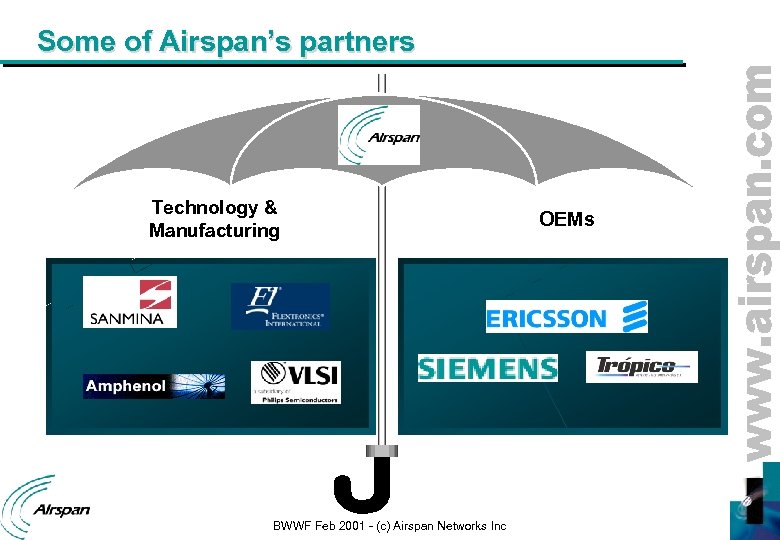 Some of Airspan’s partners Technology & Manufacturing BWWF Feb 2001 - (c) Airspan Networks