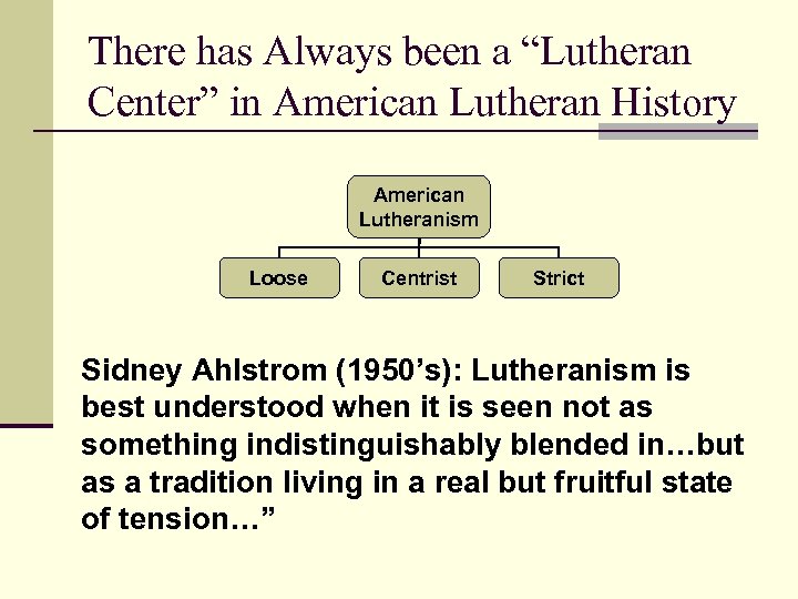 There has Always been a “Lutheran Center” in American Lutheran History American Lutheranism Loose