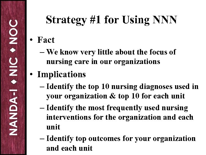 NOC NIC NANDA-I Strategy #1 for Using NNN • Fact – We know very