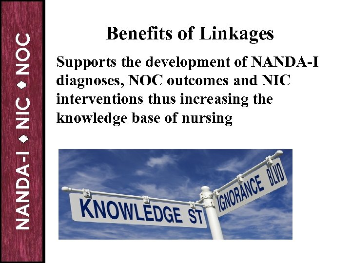 NOC NIC NANDA-I Benefits of Linkages Supports the development of NANDA-I diagnoses, NOC outcomes