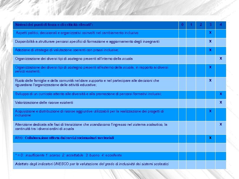 Sintesi dei punti di forza e di criticità rilevati*: Aspetti politici, decisionali e organizzativi
