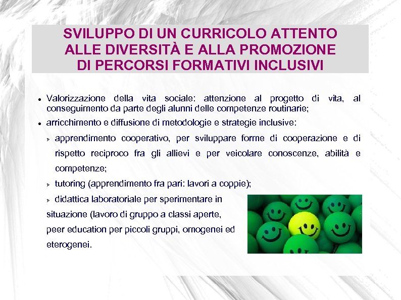 SVILUPPO DI UN CURRICOLO ATTENTO ALLE DIVERSITÀ E ALLA PROMOZIONE DI PERCORSI FORMATIVI INCLUSIVI