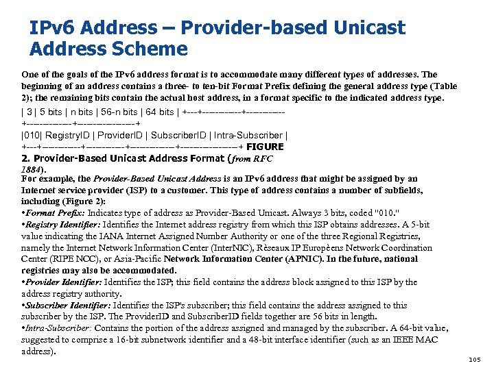 IPv 6 Address – Provider-based Unicast Address Scheme One of the goals of the