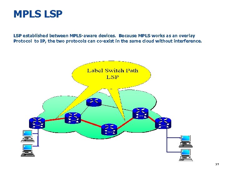 MPLS LSP established between MPLS-aware devices. Because MPLS works as an overlay Protocol to