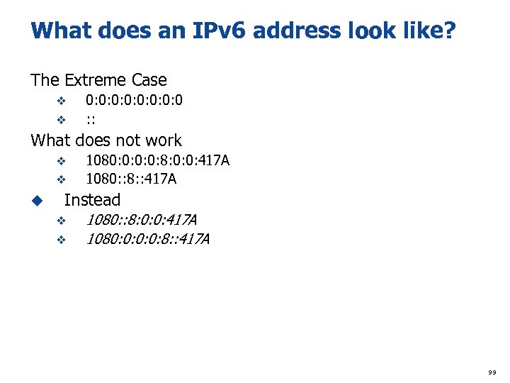 What does an IPv 6 address look like? The Extreme Case v v 0: