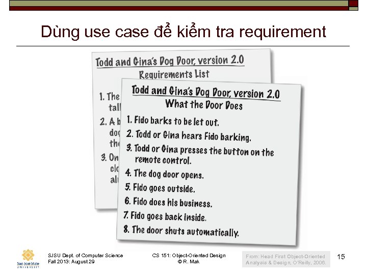 Dùng use case để kiểm tra requirement SJSU Dept. of Computer Science Fall 2013: