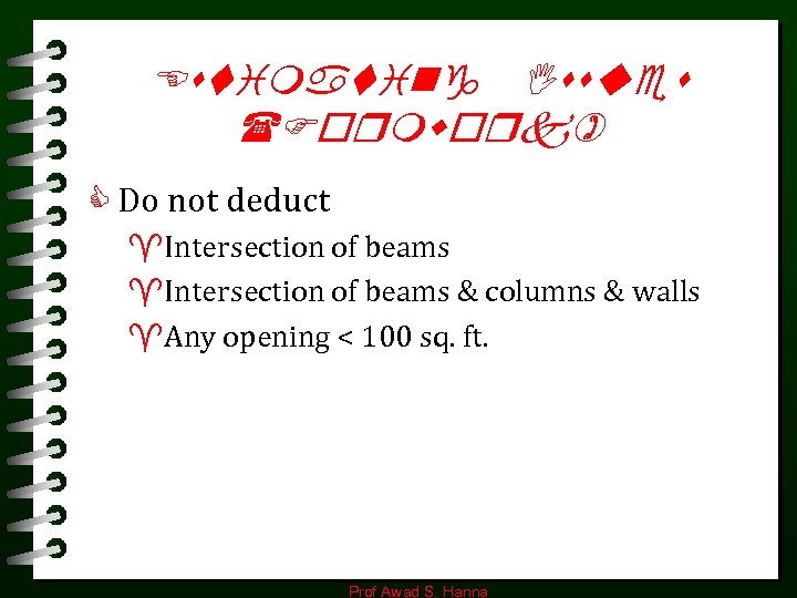 Estimating Issues (Formwork) C Do not deduct ^Intersection of beams & columns & walls